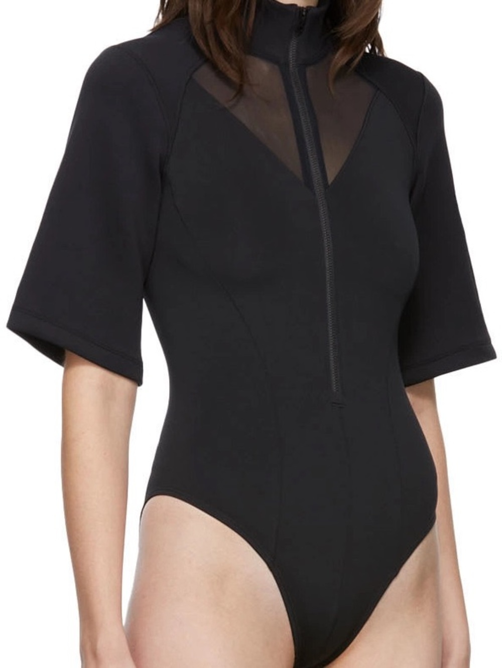 Jordan Brand Black Utility Short-Sleeve Zip-Front Bodysuit with Mesh Inset